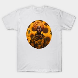 African Woman with Floral Background T-Shirt